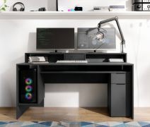 Desk with plenty of storage space | 160 x 70 x 91.5 cm | Ergonomic | Aritsan - Oak / Graphite Gray | 6 compartments | Kissamos 02 | with monitor stand