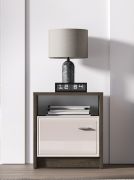 Mackenzie 08 Nightstand | Color: Dunin Oak / High-Gloss Cashmere | Handles: Metal | 1 Door | Dimensions: 92 x 40 x 78 cm | Soft-Close | ABS Edging