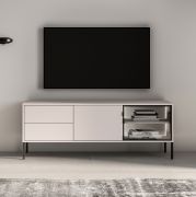 TV cabinet | cashmere | 2 drawers | 3 compartments | push-to-open function | incl. LED lighting | 1 glass door with aluminum frame | 160 x 40 x 59 cm | TV cabinet