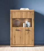 Athens 03 Display Cabinet | 2 Doors | Dimensions: 92 x 53 x 144 cm | Handles: Plastic | Color: Evoke Oak | Soft-Close | 4 Compartments | Quiet door-closing mechanism