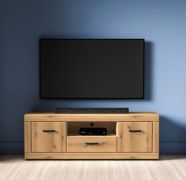 Athens 06 TV Cabinet | Color: Evoke Oak | Handles: Plastic | 2 doors | 1 drawer | Dimensions: 160 x 40 x 55 cm | Soft-close | 1 compartment