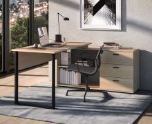 Corner Desk | Color: Lindberg Oak | 3 drawers | 168 x 133 x 77 cm | for the office and home office | 2 compartments | adjustable desk width | lockable
