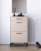 Creola 02 Shoe Cabinet / Shoe Rack | 1 drawer | 2 tilting drawers | 4 compartments | Dimensions: 55 x 34 x 94 cm | Color: Cashmere | Handles: Plastic