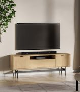 TV base unit | color: Mavelie oak | 2 hinged doors | 1 tilt door | soft-close function | 1 cable entry | 4 compartments | 150 x 33 x 53 cm | TV furniture