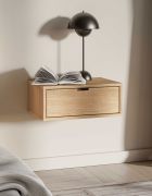 Wall-mounted nightstand | 1 full-extension drawer | Color: Mavelie Oak | Soft-close feature | 45 x 33 x 18 cm | Nightstand | for the bedroom