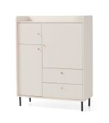 Chest of Drawers | 2 drawers | Color: Beige with wood grain | 3 wooden shelves | Dimensions: 103.5 x 42 x 133 cm | 3 doors | Legs & handles: Metal | 6 compartments