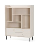 Chest of drawers | 2 drawers | Color: Beige with wood grain | 6 compartments | Dimensions: 103.5 x 42 x 133 cm | 1 door | Legs & handles: Metal | Simple design