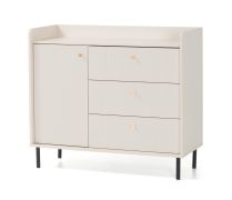 Chest of Drawers | 2 compartments | Color: Beige with wood grain | narrow | 3 drawers | Dimensions: 103.5 x 42 x 91 cm | 1 door | simple design | Legs & handles: Metal
