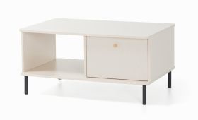 Coffee Table | 1 Drawer | Color: Beige with wood grain | 1 shelf | Dimensions: 97 x 65 x 47.5 cm | Legs & Handles: Metal | For the living room