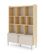 Shelf | color: oak mavelie / macadamia | bookcase | 1 revolving door | 1 drawer | 10 compartments | 113 x 42 x 160 cm | legs: metal | push-to-open function