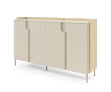 Chest of drawers | color: oak mavelie / macadamia | 4 hinged doors | 6 compartments | 183 x 42 x 110 cm | push-to-open function | sideboard | legs: metal