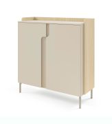 Chest of drawers | color: oak mavelie / macadamia | 2 hinged doors | 3 compartments | 103 x 42 x 110 cm | push-to-open function | legs: metal | for living room