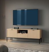 TV Cabinet | Ribbed Front | Color: Vicenza Oak | 2 Doors | 1 Drawer | Dimensions: 154 x 39 x 56 cm | Handles & Legs: Black | ABS Edges