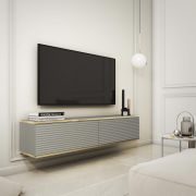 Elegant TV Cabinet with Two Tilting Compartments | Horsham 04 | Grey | 30 x 135 x 32 cm | Modern Push-to-Open Design