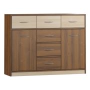 Chest of Drawers Pasuruan 09 | Walnut/Maple Finish | 95 x 126 x 37 cm | 6 Drawers, 2 Doors