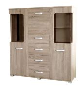 Display Case Kikori 05 | Sonoma Oak | 135 x 125 x 40 cm | Modern Glass Cabinet