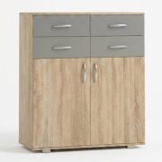 Chest of Drawers Ciomas 05 | Sonoma Oak / Grey | 104 x 90 x 40 cm | 4 Drawers, 2 Doors