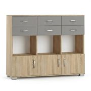 Chest of Drawers Ciomas 21 | Sonoma Oak / Grey | 104 x 130 x 40 cm | 3 Doors, 6 Drawers