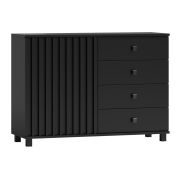 Black Chest of Drawers with Slatted Fronts | 80 x 116 x 40 cm | 1 Door, 4 Drawers, 2 Compartments | Soft Close | Metal Handles