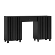 Desk with 4 compartments, black, 77 x 140 x 60 cm, soft-close system, 2 doors and 1 drawer, slatted fronts, metal handles