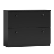 Shoe Cabinet Black 82 x 100 x 26 cm | 2 Tilting Drawers | Square Handles | ABS Edges | Metal Legs