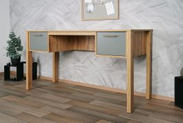 Braianik 17 Desk in Wotan Oak / Green, 75 x 138 x 53 cm, with 2 practical drawers, metal handles, ABS edge protection, office, living room
