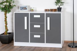 Walter 06 Chest of Drawers | White & Grey High Gloss | 85 x 120 x 40 cm | Modern Kids' Storage