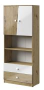 Modern Storage Cabinet | Oak & White High Gloss | 190 x 80 x 40 cm | Spacious Shelves & Drawers