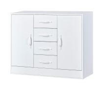 White Chest of Drawers | 120 x 40 x 95 cm | 2 doors | 4 drawers | 4 shelves | 6 compartments | Metal handles | Nalut 03