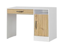 Desk with Drawer | 120 x 50 x 81 cm | Color: Oak / White / Black | 1 Door | 3 Compartments | Metal Handles | 1 Shelf | Nalut 04