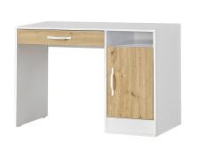 Desk with Drawer | 120 x 50 x 81 cm | Color: Oak / White | 1 Door | 3 Compartments | White Metal Handles | 1 Shelf | Nalut 04