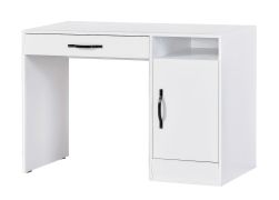 Desk with Drawer | 120 x 50 x 81 cm | Color: White / Black | 1 Door | 3 Compartments | Metal Handles | 1 Shelf | Nalut 04