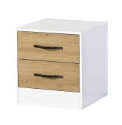 Nightstand | Bedside Table | Night Cabinet | 50 x 50 x 55 cm | Color: Oak / White / Black | 2 Drawers | Metal Handles | Nalut 05