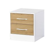 Nightstand | Bedside Table | Night Cabinet | 50 x 50 x 55 cm | Color: Oak / White | 2 drawers | white metal handles | Nalut 05