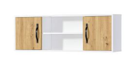 Wall Cabinet with 4 Compartments | Metal Handles | 120 x 25 x 40 cm | Color: Oak / White / Black | 2 Doors | 1 Wooden Shelf | Nalut 06