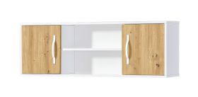 Wall cabinet with 4 compartments | white metal handles | 120 x 25 x 40 cm | Color: Oak / White | 2 doors | 1 wooden shelf | Nalut 06