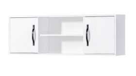 Wall Cabinet with 4 Compartments | Metal Handles | 120 x 25 x 40 cm | Color: White / Black | 2 Doors | 1 Wooden Shelf | Nalut 06