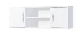 Wall Cabinet with 4 Compartments | Metal Handles | 120 x 25 x 40 cm | Color: White | 2 Doors | 1 Wooden Shelf | Nalut 06