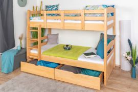 Bunk bed 90 x 200 cm for adults "Easy Premium Line" K17/n incl. 2 drawers and 2 cover panels, solid beech wood, natural lacquered, convertible