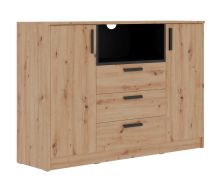 Chest of Drawers | Fafe 05 | 137 x 40 x 95 cm | Artisan Oak / Black | 2 Doors | Two-Tone | 3 Drawers | 7 Compartments | Soft-Close System | Ample Storage Space