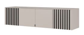 Top Unit for Leeds 33 & 34 Closet | Cashmere | 50 x 205 x 51 cm | 4 Doors | 3 Compartments | Black Slats | ABS Edges