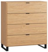 Patitas 07 Chest of Drawers | Oak Finish | 100 x 90 x 47 cm | 4 Drawers | LED Lighting
