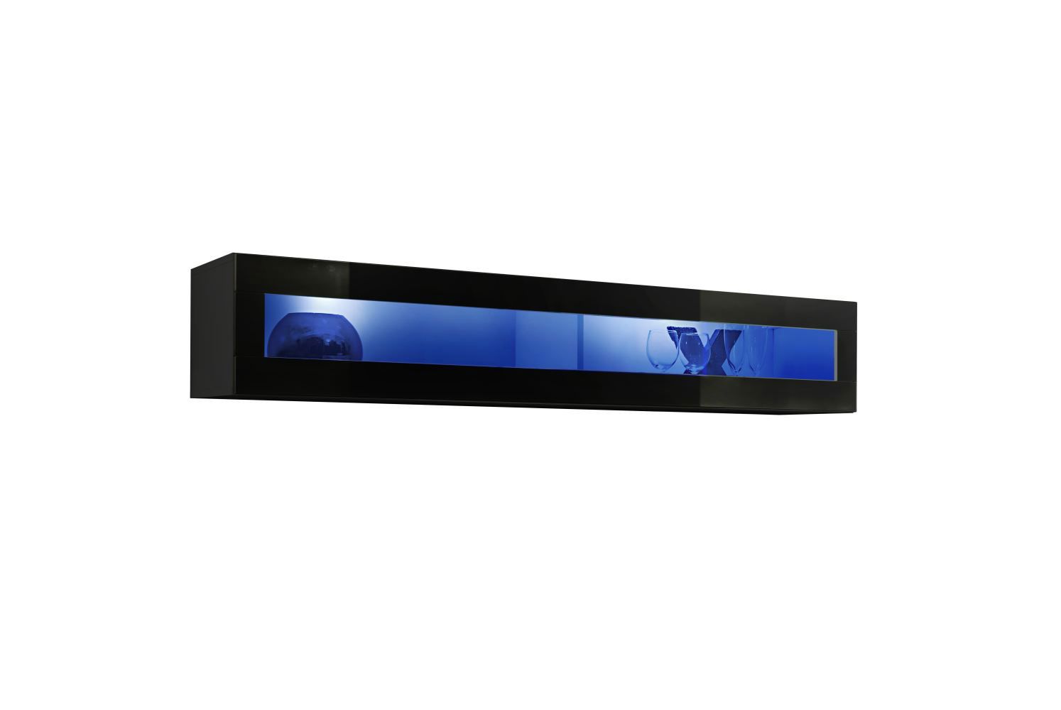 Stylish Raudberg 40 wall cabinet, color: black - Dimensions: 30 x 160 x 29 cm (H x W x D), with blue LED lighting