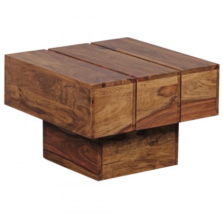 Square side table made of Sheesham solid wood, color: Sheesham - Dimensions: 30 x 44 x 44 cm (H x W x D), with solid leg