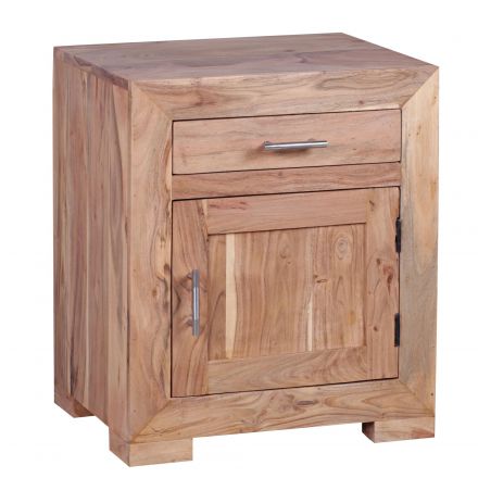 Bedside chest of drawers made of solid acacia wood, color: acacia - Dimensions: 60 x 50 x 40 cm (H x W x D), ideal for box spring beds