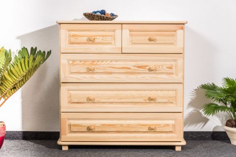 Chest of drawers, solid pine wood, clearly varnished, 5 drawers - H100 x W100 x D45 cm 