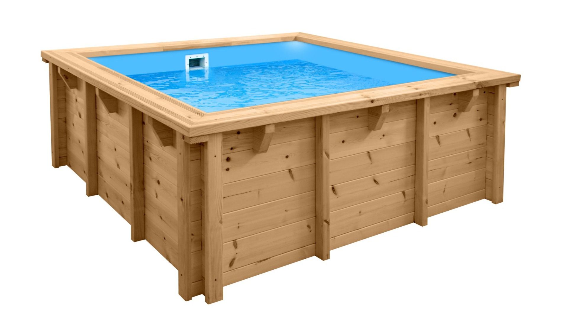 Modern Sunnydream 01 wooden pool, 2.10 x 2.10 meters, including premium filter system, filter medium, pool liner, floor and wall fleece, stainless steel corner joints