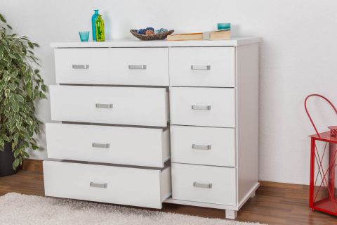 Chest of drawers solid pine wood, White lacquered Columba 20 - Measurements 101 x 121 x 50 cm