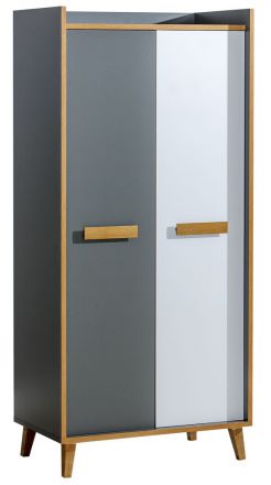 Hinged door cabinet / Wardrobe Caranx 1, Colour: White / Oak / Anthracite - Measurements: 195 x 90 x 55 cm (H x W x D)