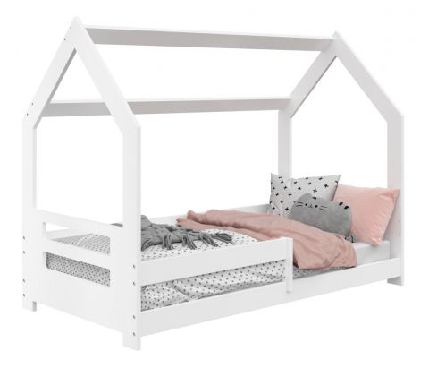 Children's bed / House bed, solid pine wood, White lacquered D5B, incl. slatted frame - Lying surface: 80 x 160 cm (w x l)